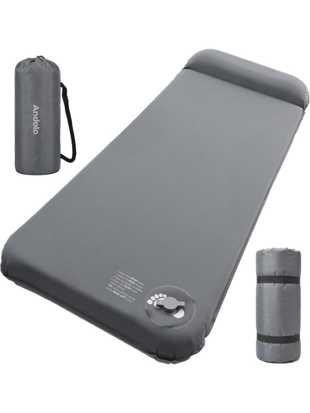 Ultra-Thick Self-Inflating Camping Sleeping Pad with Pillow, 9.5 R-Value